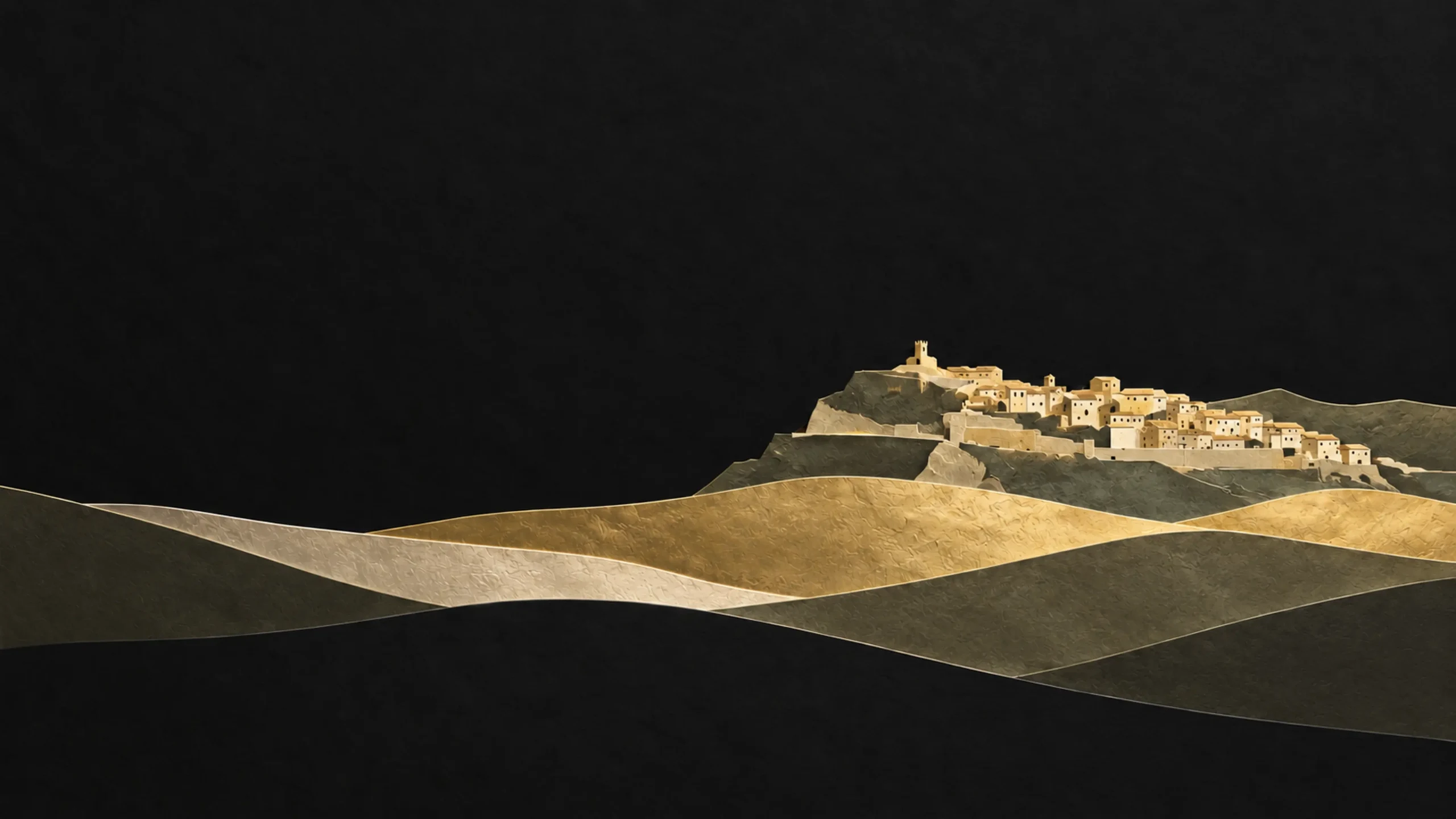 Castroreale, Sicily, lit for Christmas — the hill town above the Castruriali olive groves